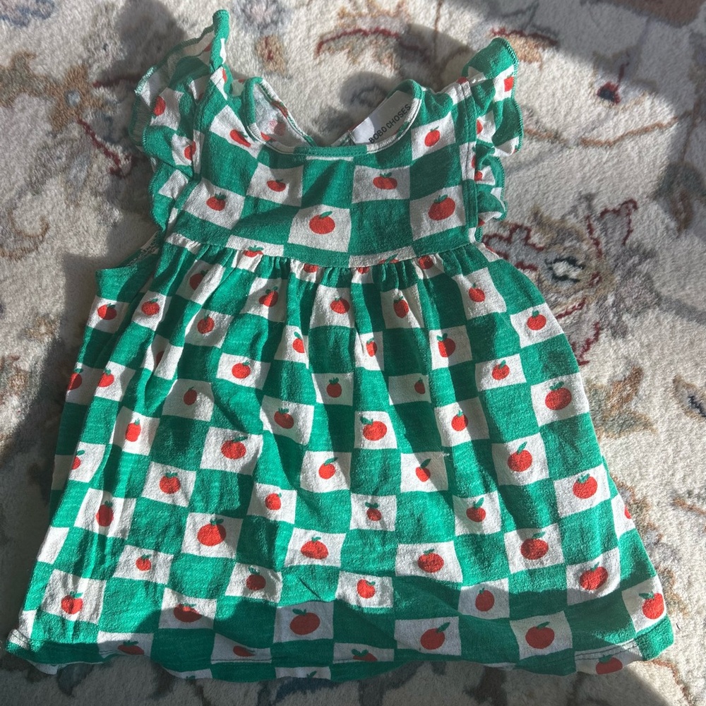 Bobo Choses Tomato organic cotton ruffled dress in Green